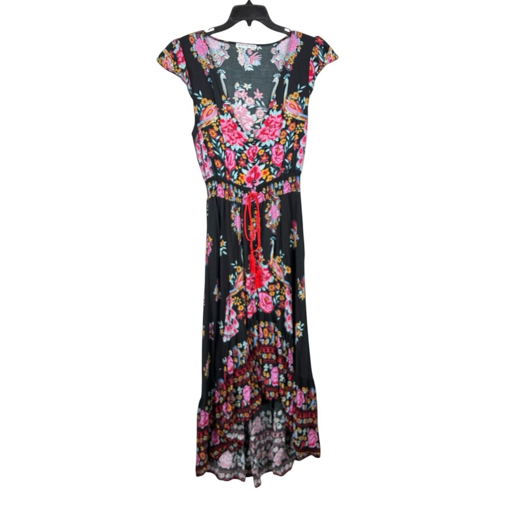 Women's Dark Cottagecore Fairycore Coquette Floral Midi Dress Cap Sleeve Sz XL